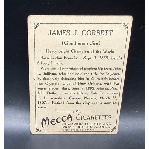 1910 T220 Champions Mecca James Corbett Boxing Card Gentleman Jim World Champion