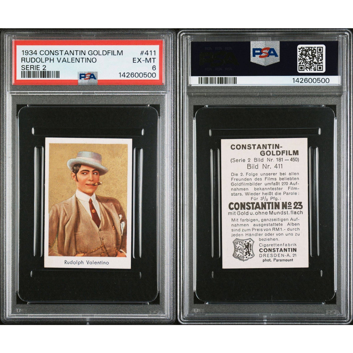 RARE 1934 Constantin Goldfilm Rudolph Valentino Card PSA 6 Highest Grade Blood and Sand, The Sheik, Sainted Devil, Beyond the Rocks, Cobra