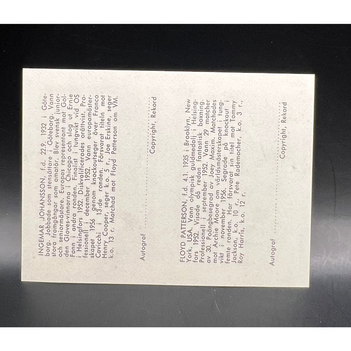 1959 Rekord Journal Ingemar Johansson Floyd Patterson Boxing Champs, Fighter