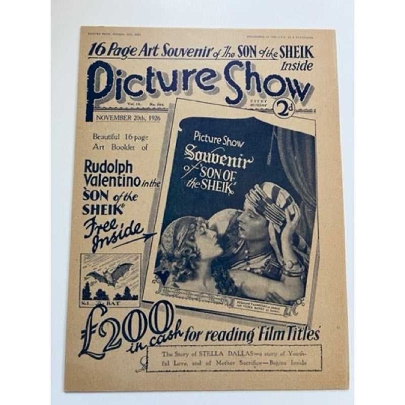 3 Rare UK 1920s Rudolph Valentino Picture Show Magazine Covers Son of the Sheik