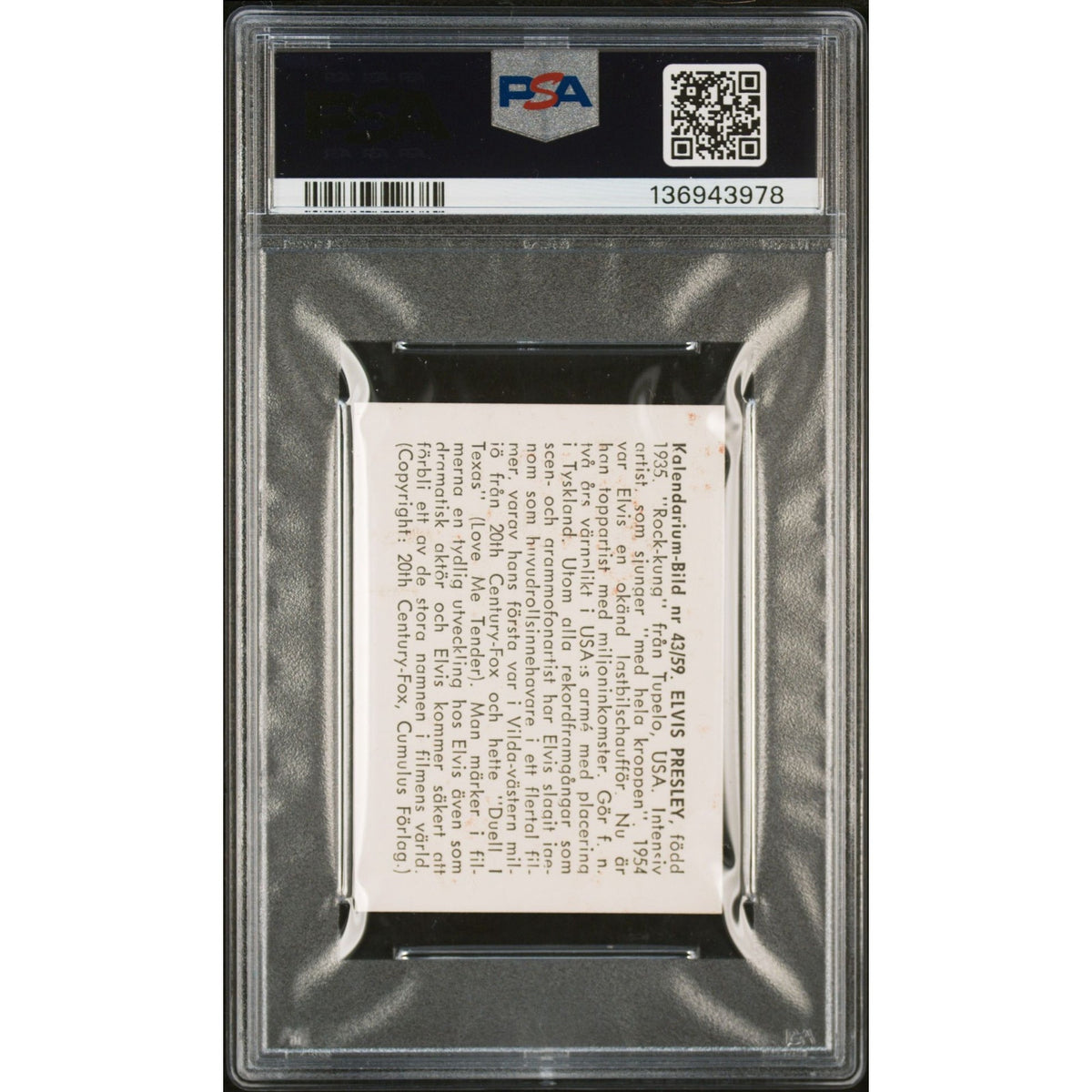 RARE 1959 Kalendarium-Bild Elvis Presley Card PSA 4, 43, Only 4 Graded, King TCB, Graceland Rockabilly Jailhouse Rock Hound Dog Undergraded