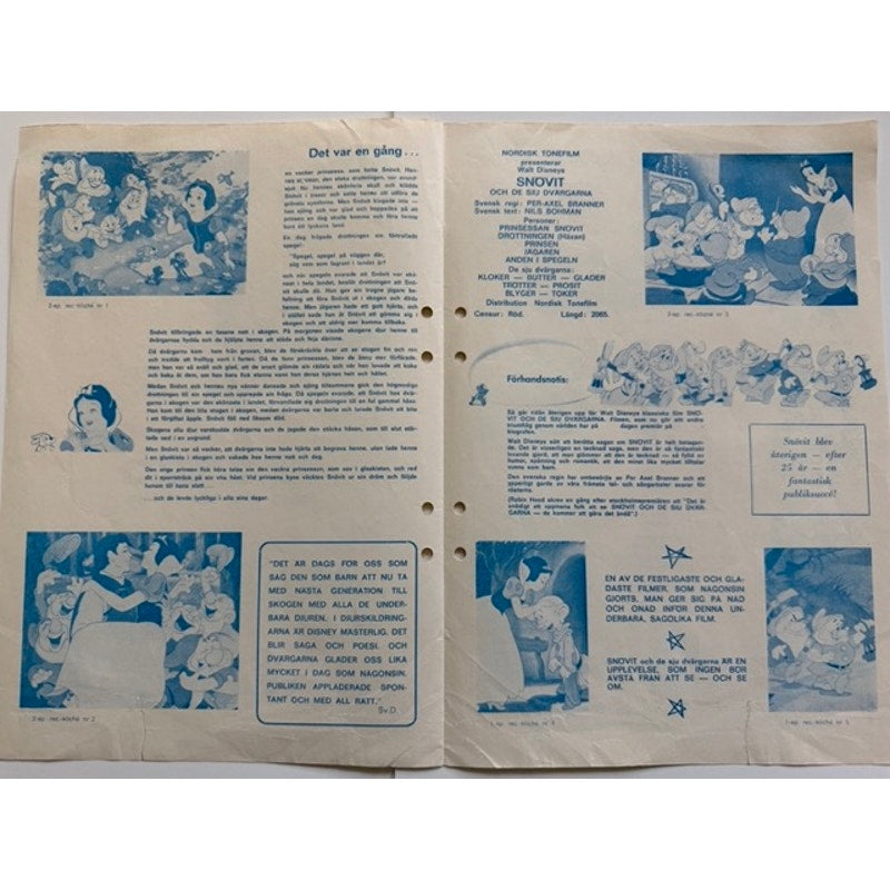 RARE 1963 Swedish Promotional Walt Disney Snow White and the Seven Dwarfs, Merchandise Order Form