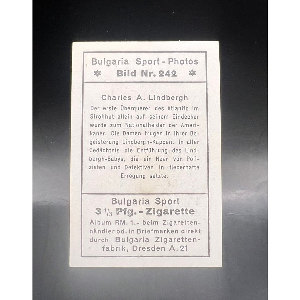 1932 Bulgaria Charles Lindbergh Tobacco Card, Spirit of St. Louis, Aviator, Lucky Lindy, Transatlantic
