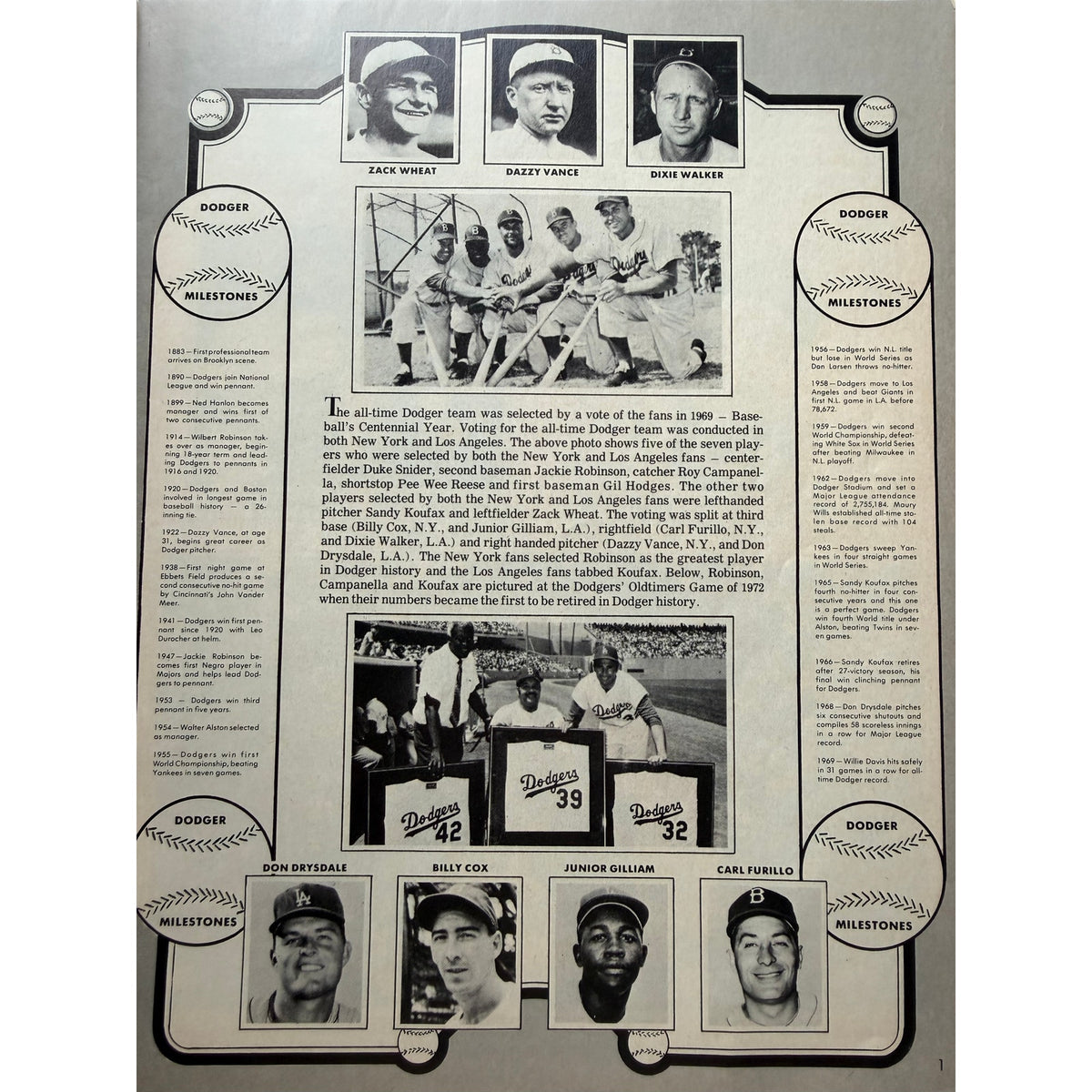 1973 Dodgers All Time Greats Sandy Koufax Jackie Robinson Magazine Baseball, Los Angeles Dodgers, Brooklyn Dodgers