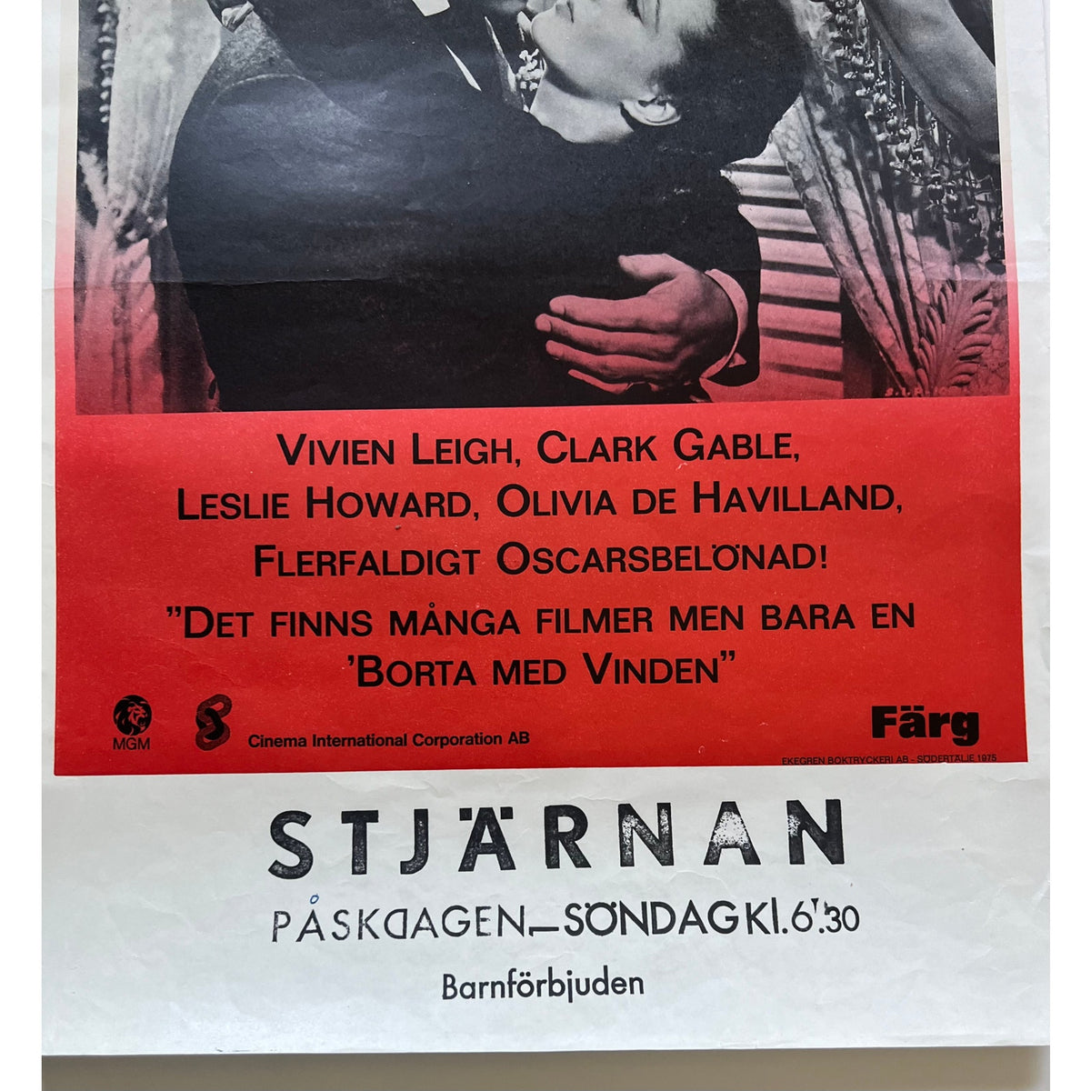 RARE 1975 Swedish Gone with the Wind Movie Poster Clark Gable, Vivien Leigh, Civil War, DeHavilland, Hattie McDaniel