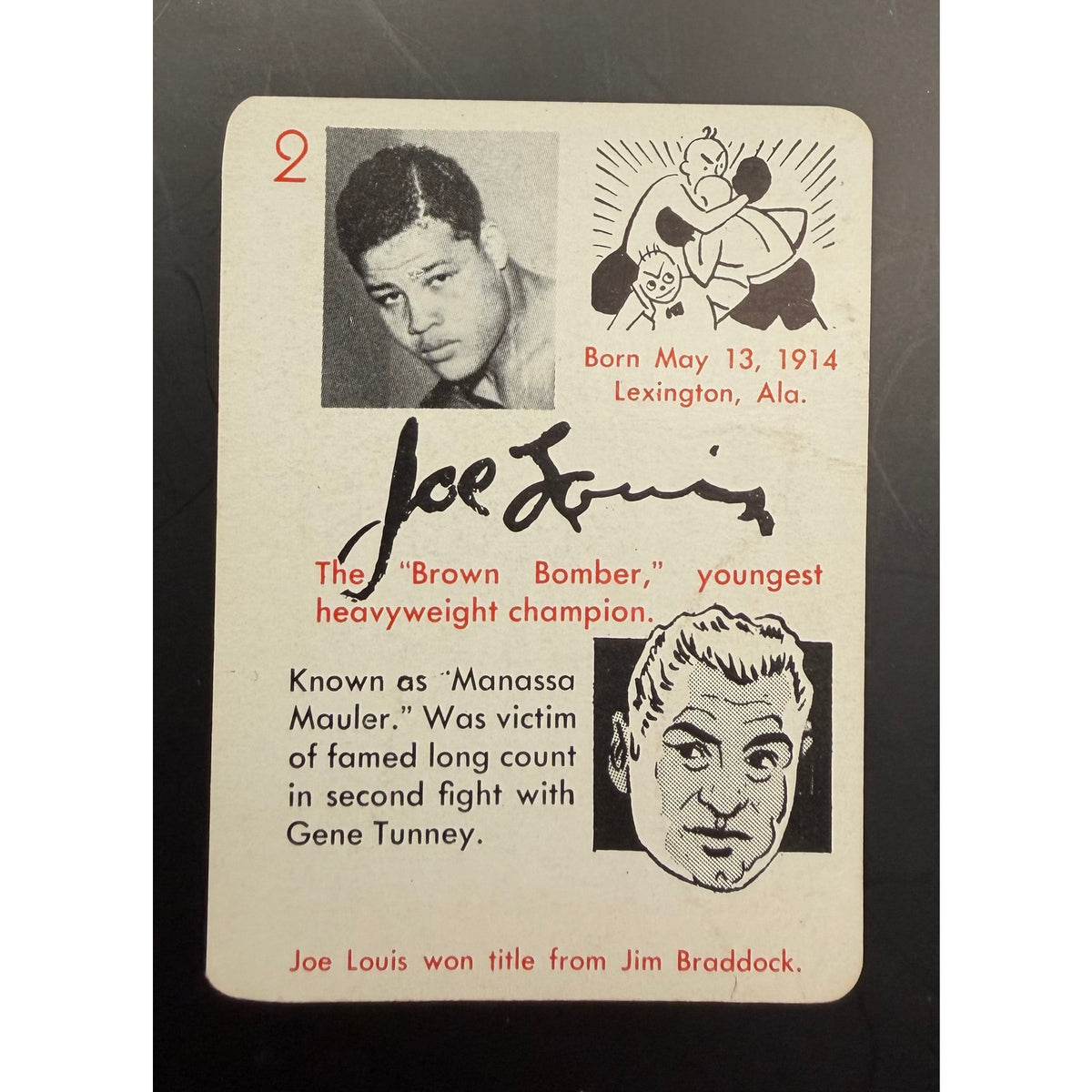 1945 Leister Autograph Game Joe Louis Jack Dempsey Brown Bomber Manassa Mauler, Boxing Card, Heavyweight Champ