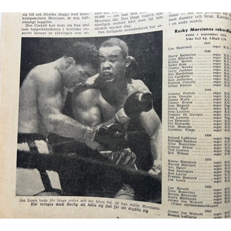 RARE Excellent 1953 Swedish Rekord Journal Rocky Marciano Magazine Boxing, Heavyweight Champ, Rock from Brockton