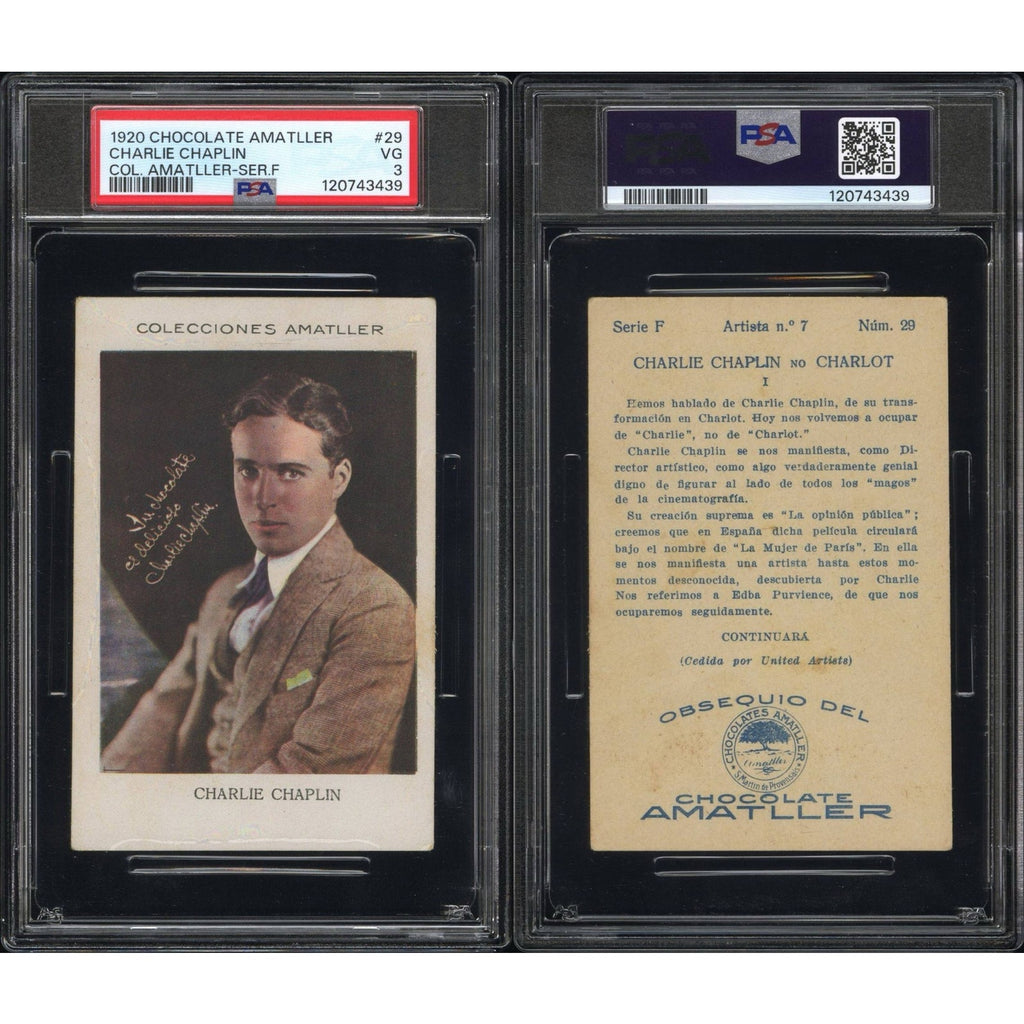 RARE 1920 Chocolate Amatller Charlie Chaplin PSA 3 Highest Grade Series F #29 The Kid, Modern Times, City Lights, Gold Rush, Little Tramp