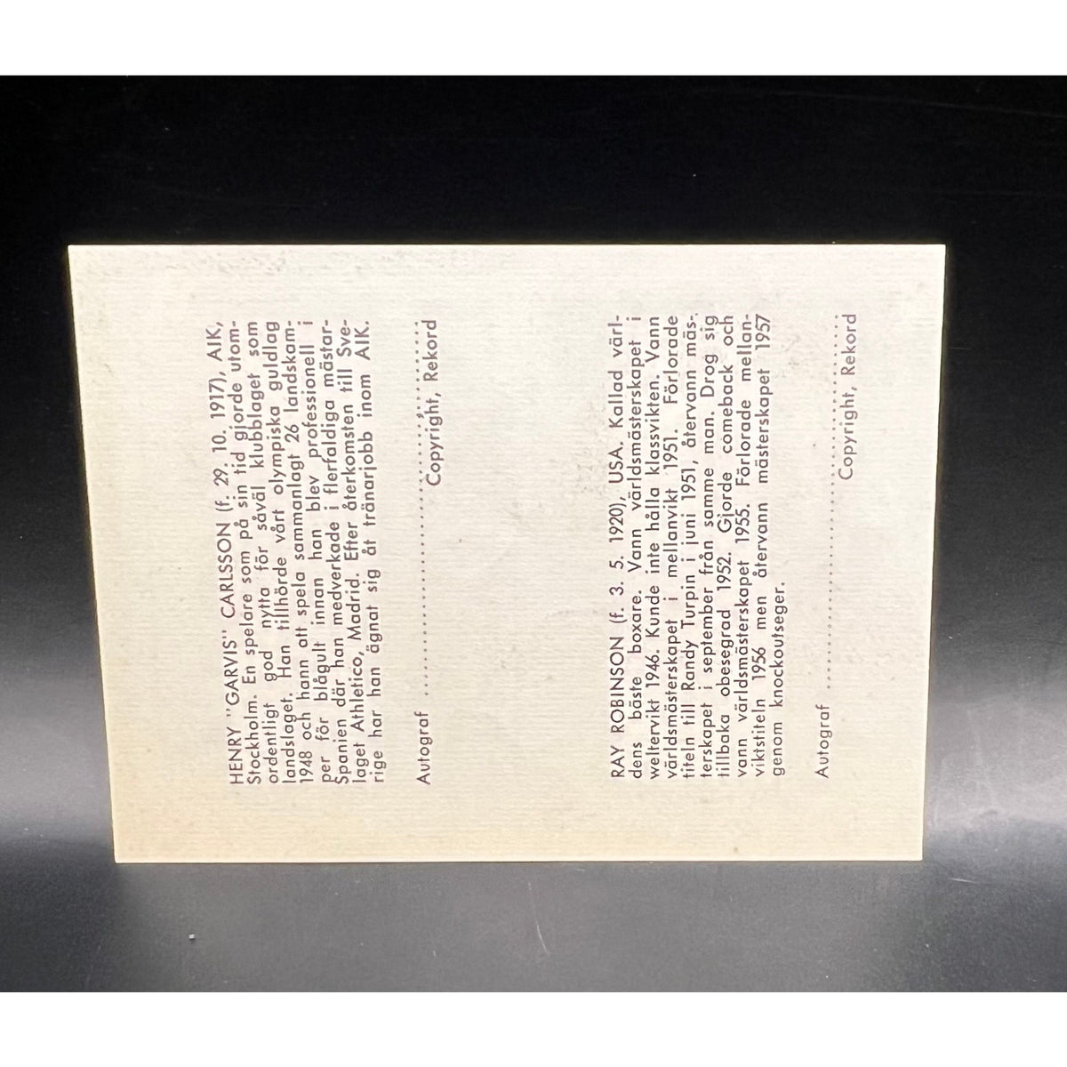 SHARP 1957 Swedish Rekord Journal Sugar Ray Robinson Boxing Card Champ