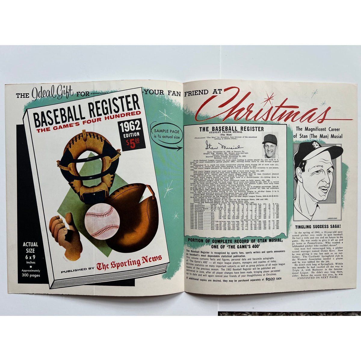 RARE 1962 Sporting News Ty Cobb and Stan Musial Pamphlet Baseball Register Book, Detroit Tigers, Georgia Peach, Stan the Man, MLB, HOF