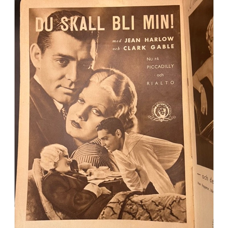 RARE 1934 Gary Cooper Magazine Film Journalen Jean Harlow, Clark Gable, Mae West, Hollywood! Hold Your Man, Pride of the Yankees