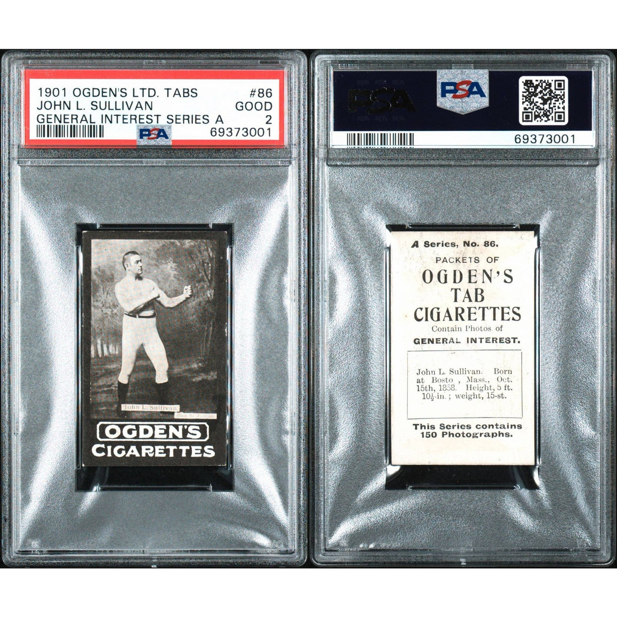 RARE 1901 Ogdens LTD Tabs John L Sullivan PSA 2 Boxing Series A General Interest, Heavyweight Champ