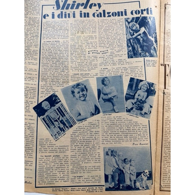 1936 Italian Shirley Temple Magazine Cinema Illustrazione, Gable, Garbo, Heidi, Little Princess, Curly Top, Little Colonel
