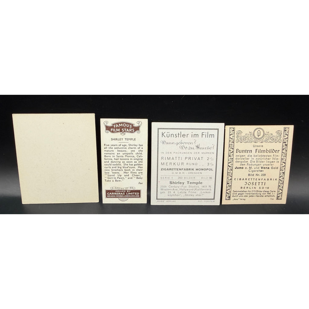 4 Rare 1930s Shirley Temple Cards Little Princess, Little Colonel, Heidi, Curly Top, Hollywood