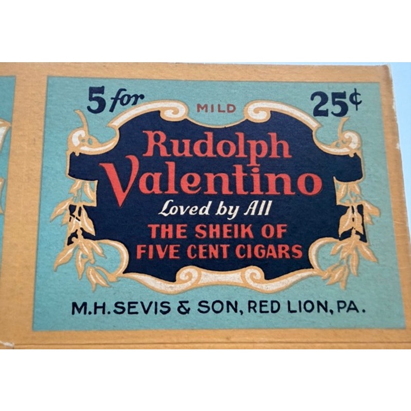 RARE UNUSED 1920s Rudolph Valentino Cigar Box The Sheik, Blood and Sand, Cobra, Four Horsemen of the Apocalypse, Sainted Devil, The Eagle