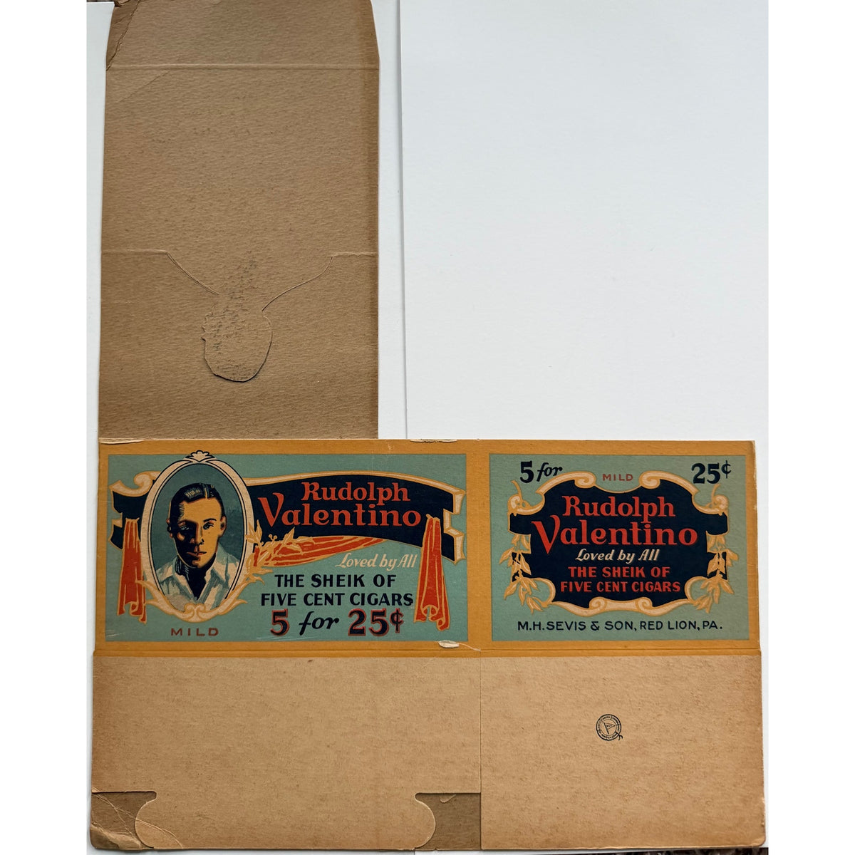 RARE UNUSED 1920s Rudolph Valentino Cigar Box The Sheik, Blood and Sand, Cobra, Four Horsemen of the Apocalypse, Sainted Devil, The Eagle