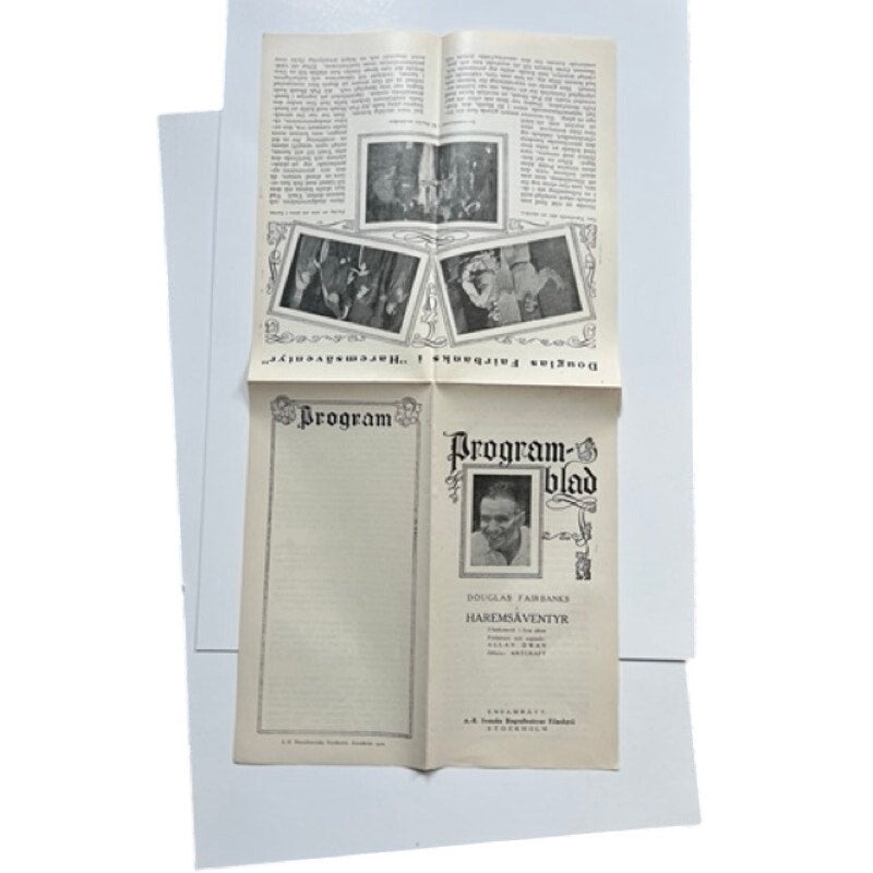 RARE Swedish 1920 Douglas Fairbanks Program from 1918 Bound in Morocco Hollywood, Thief of Bagdad, Three Musketeers, Iron Mask, Black Pirate