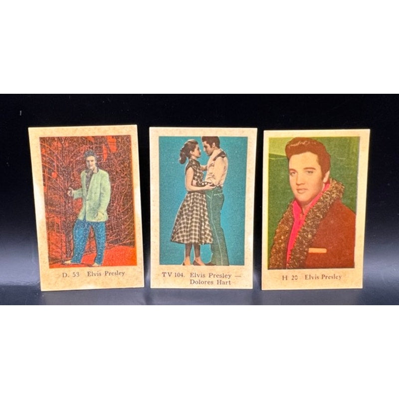 3 1950's Dutch Gum Elvis Presley Cards Loving You, Rockabilly The King Graceland, Jailhouse Rock, Hound Dog