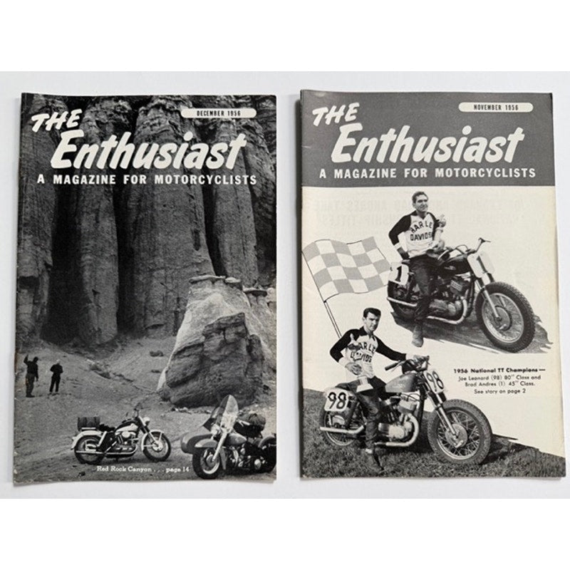 2 Rare 1956 The Enthusiast Motorcycle Magazines Nov & Dec Harley Davidson Elvis Presley, 1956 National TT Champions, Motorcyclists