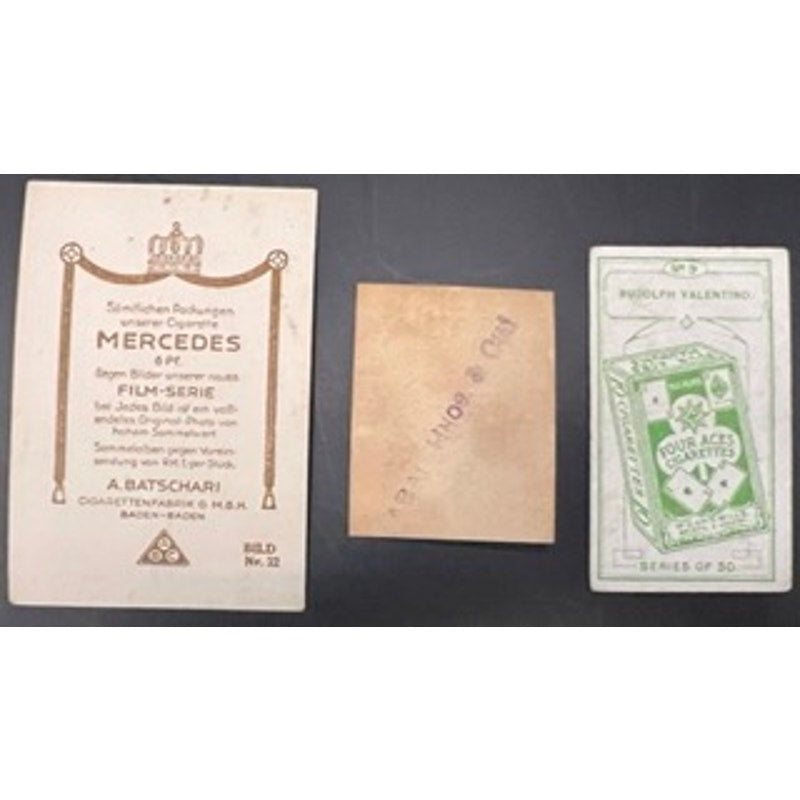 3 Rare 1920s Rudolph Valentino Tobacco Cards Cigarette Cards Strip Card Four Aces The Eagle, Blood and Sand, Cobra The Sheik Hollywood