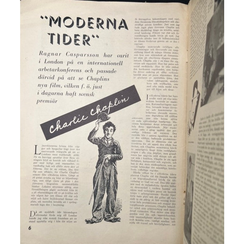 1936 Swedish People in Pictures Charlie Chaplin Magazine, Modern Times, Tramp, The Kid, Gold Rush, City Lights