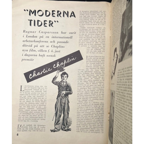 1936 Swedish People in Pictures Charlie Chaplin Magazine, Modern Times, Tramp, The Kid, Gold Rush, City Lights