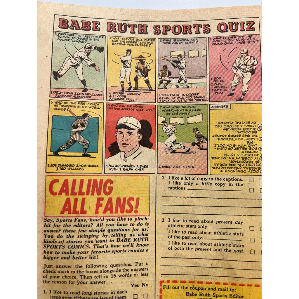 Rare 1950 Babe Ruth Sports Stan Musial Comic St Louis Cardinals New York Yankees, Baseball, MLB, Babe Ruth, Casey Stengel