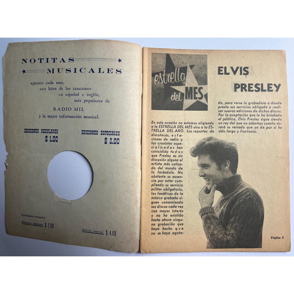 Uber Rare 1959 Mexican Elvis Presley Magazine Notitas Musicalas King of Rock n Roll, Graceland, Hound Dog, TCB, EP, Jailhouse Rock