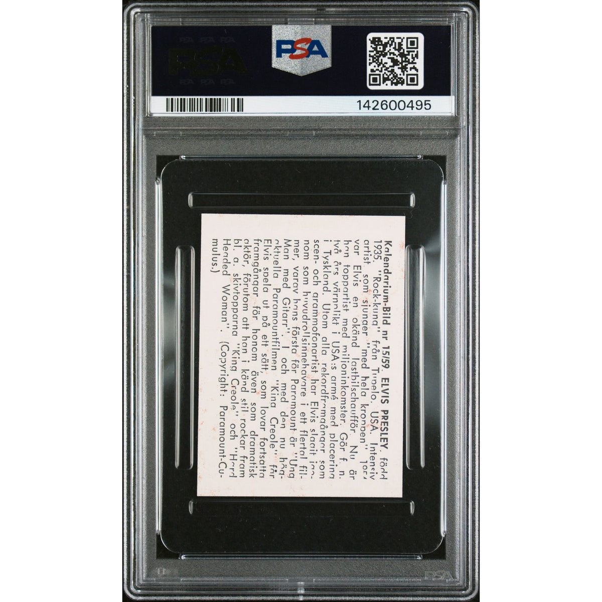 1959 Kalendarium Bild Elvis Presley PSA 4 Only 7 Graded King TCB Elvis Card, Graceland, Jailhouse Rock, King Creole, Loving You