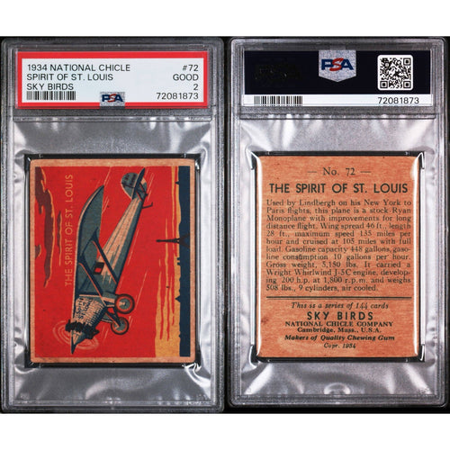 1934 National Chicle Spirit of St. Louis Charles Lindbergh PSA 2 Sky Birds Plane Aviation Lindbergh Card Lindy