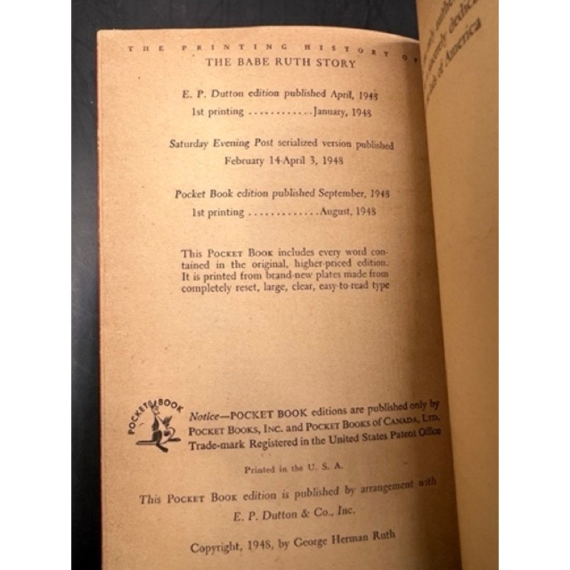 1948 The Babe Ruth Story 1st Printing Bambino, Sultan of Swat, New York Yankees, Brooklyn Dodgers, Boston Braves, Boston Red Sox, MLB HOF