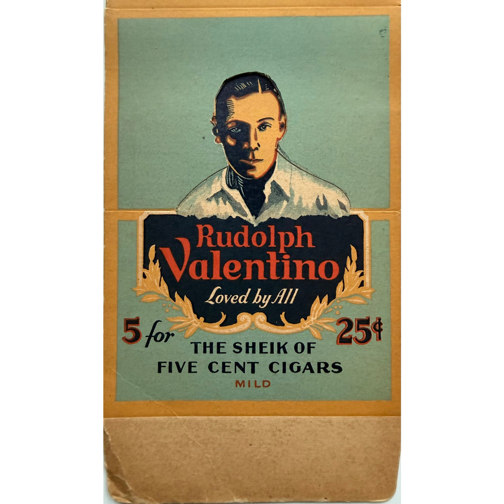 RARE UNUSED 1920s Rudolph Valentino Cigar Box The Sheik, Blood and Sand, Cobra, Four Horsemen of the Apocalypse, Sainted Devil, The Eagle