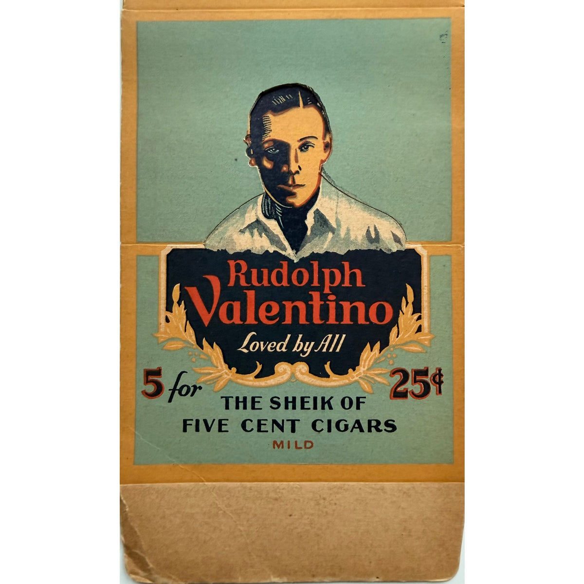 RARE UNUSED 1920s Rudolph Valentino Cigar Box The Sheik, Blood and Sand, Cobra, Four Horsemen of the Apocalypse, Sainted Devil, The Eagle