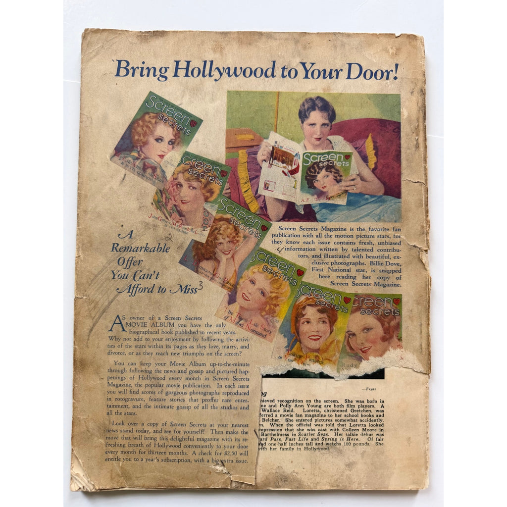 Rare Screen Secrets Movie Album 1930 Rudolph Valentino Magazine, Charlie Chaplin, Lloyd, Keaton, Garbo, Hollywood