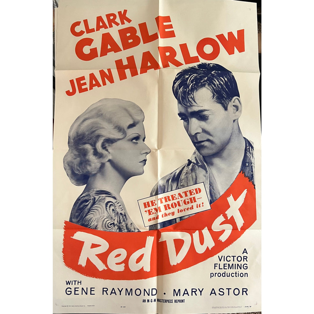 1963 Reissue 1932 Red Dust Folded Movie Poster 27x41 Jean Harlow Clark Gable