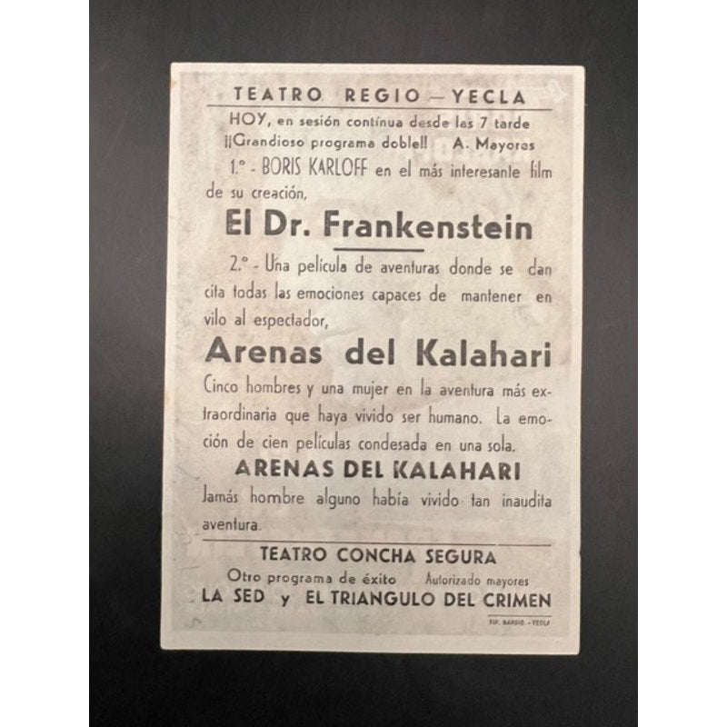 Spanish Frankenstein Movie Herald Handbill Boris Karloff, Mae Clarke, Pre Code Hollywood, Universal Monster, Mary Shelley