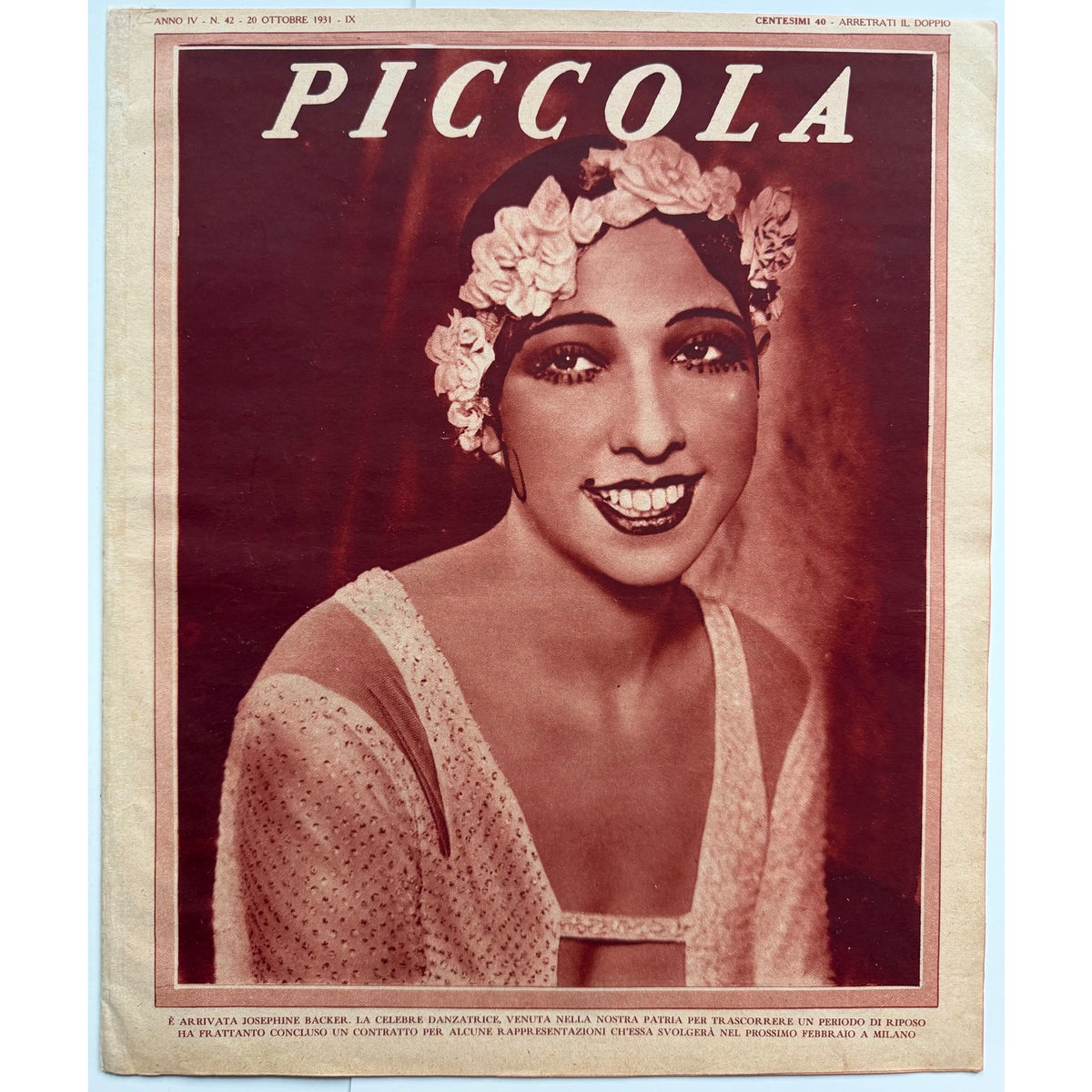 Gorgeous Italian 1931 Josephine Baker Magazine Piccola Folies Bergere, Black Venus, Siren of the Tropics, Danse Sauvage, Casino de Paris