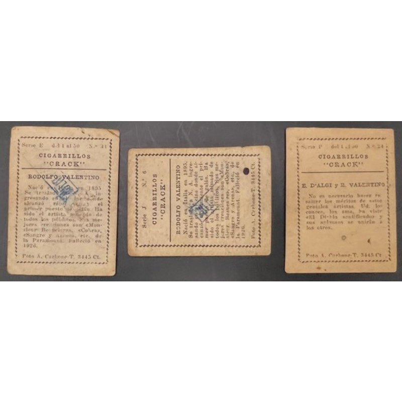 3 Rare 1920's Spanish Rudolph Valentino Tobacco Cards Cigarette Cards Strip Cards The Sainted Devil, The Sheik, Blood and Sand, Cobra