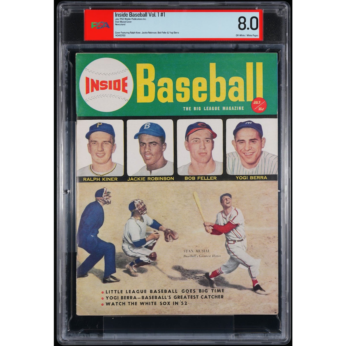 1952 Jackie Robinson, Stan Musial, Yogi Berra Magazine PSA 8 Highest Grade, Baseball Brooklyn Dodgers, New York Yankees, St. Louis Cardinals