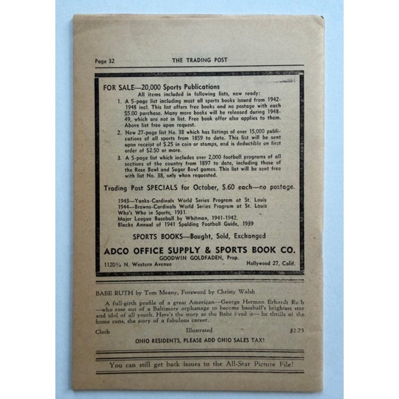RARE 1948 Sports Exchange Dizzy Dean Trading Post Booklet St. Louis Cardinals, Gashouse Gang, W602, W603