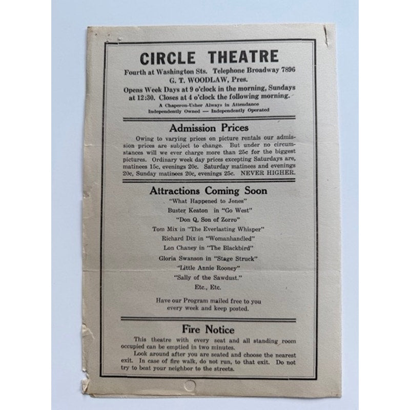 1925 Movie Program Rudolph Valentino Cobra, Circle Theater, Lon Chaney, Swanson, Sheik, Blood and Sand, Eagle Sainted Devil Beyond the Rocks