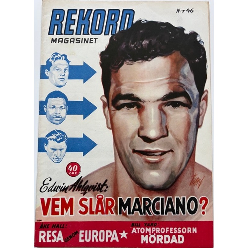 RARE Excellent 1953 Swedish Rekord Journal Rocky Marciano Magazine Boxing, Heavyweight Champ, Rock from Brockton