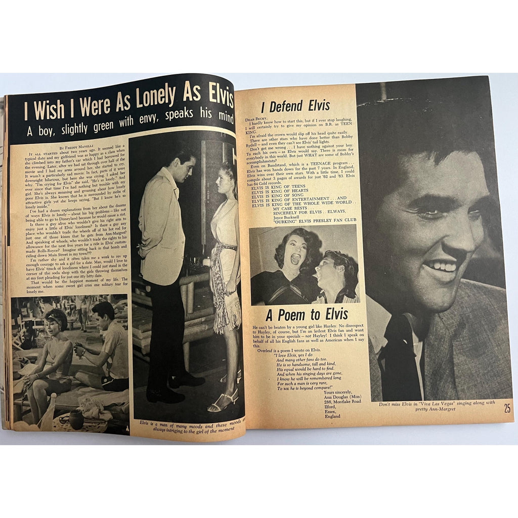 Rare, Original November 1964 Movie Teen Illustratrated Elvis Presley and The Beatles Cover, TCB, McCartney, Lennon, Harrison, Starr, Rock