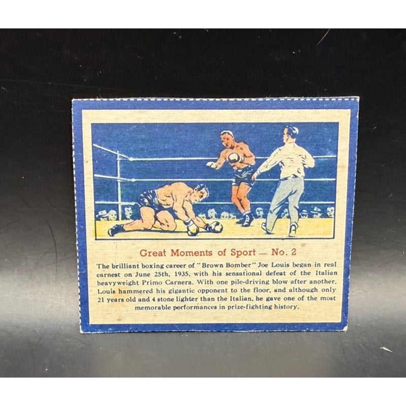 1961 Quaker Oats Great Moments of Sports Joe Louis Primo Carnera Boxing Card, Brown Bomber, Heavyweight Champ