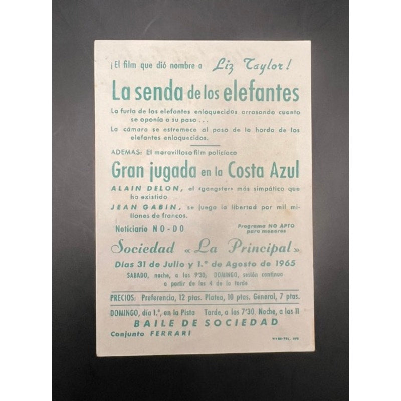 1960s Spanish Elizabeth Taylor Movie Herald Handbill Elephant Walk Hollywood, National Velvet, Cleopatra, Little Women, Giant