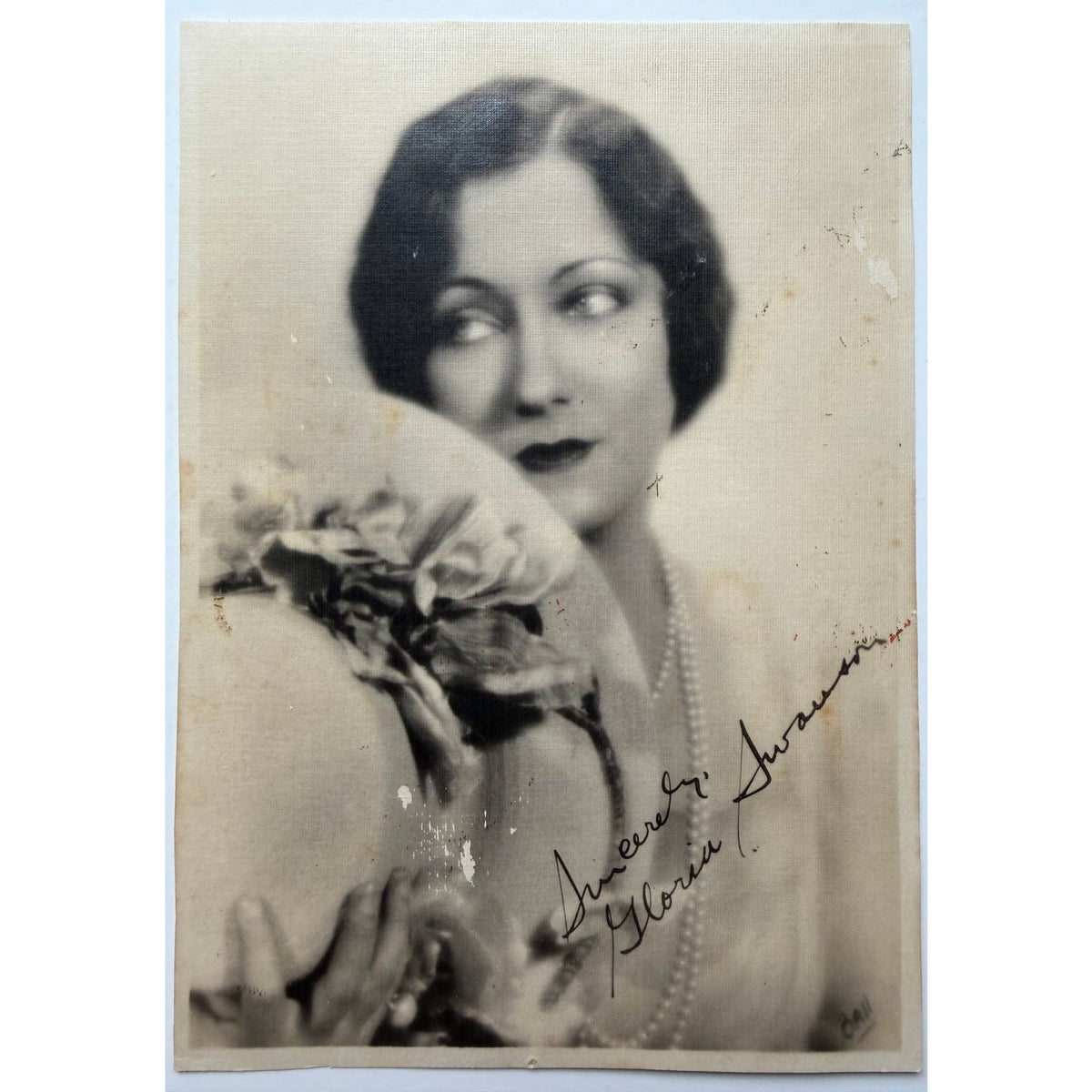 RARE 1920s Gloria Swanson Photo Linen Fan Photo Sunset Boulevard, Queen Kelly, Beyond the Rocks, Male and Female Untamed Lady Sadie Thompson