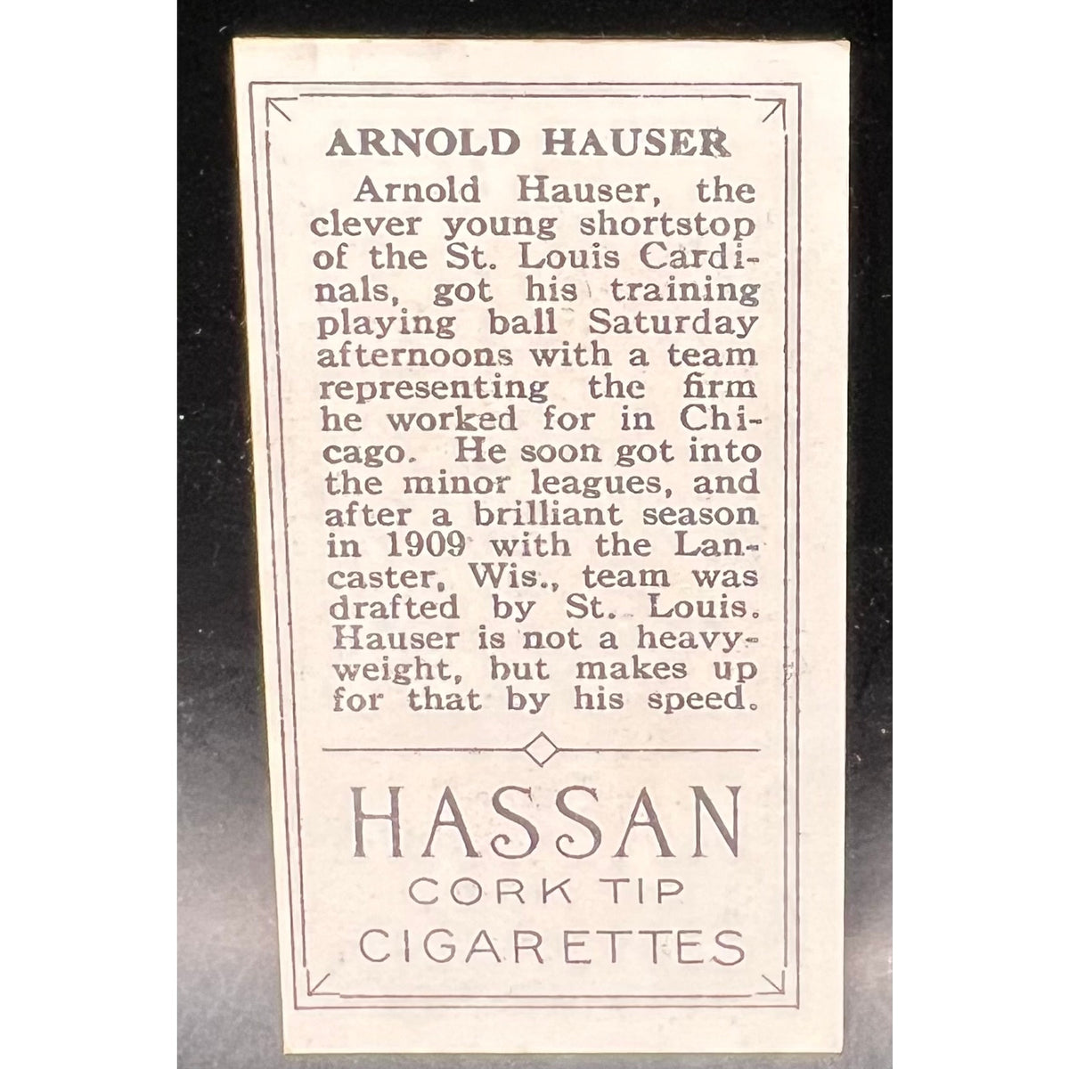 SHARP 1912 T202 Hassan Arnold Hauser St. Louis Cardinals Single Panel Baseball, MLB, Baseball Card