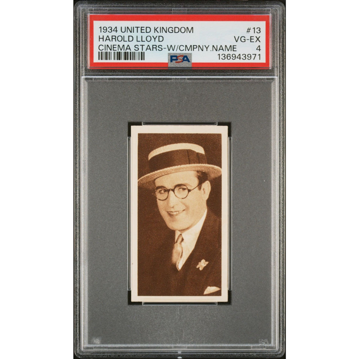 RARE 1934 United Kingdom Tobacco Harold Lloyd PSA 4, Only 5 Graded! Safety Last, Freshman, Girl Shy, Speedy, Slilent Film, Hollywood