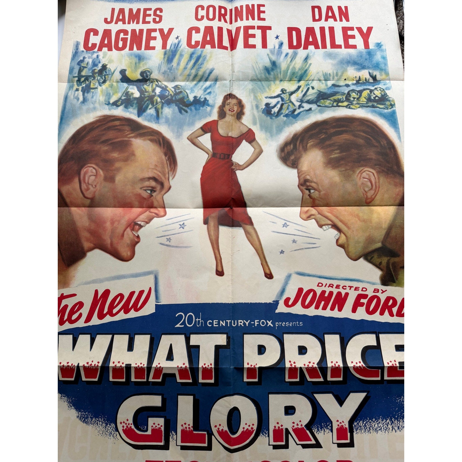RARE, Original 1952 What Price Glory Movie Poster James Cagney One Sheet John Ford, US Marines, World War I, Military, War Film