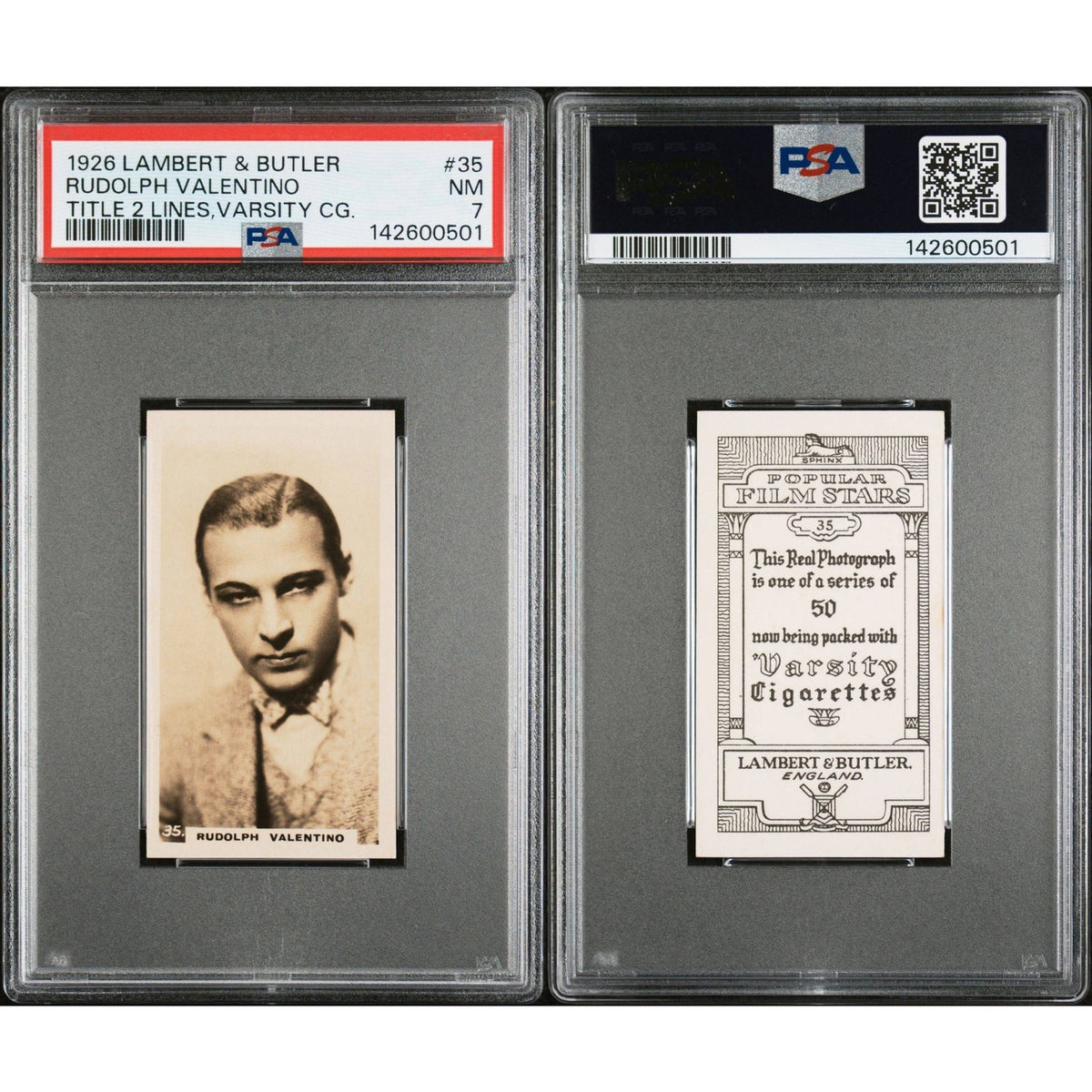 RARE Lambert & Butler Varsity 1926 Rudolph Valentino PSA 7 Number 35 Highest Graded, The Sheik, Blood and Sand, A Sainted Devil, Young Rajah